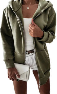 Sudadera con capucha de cremallera larga sólida personalizada de alta calidad para mujer Jersey de lana cómodo con Top corto para mujer Sudaderas con capucha y sudaderas - Product Image 3