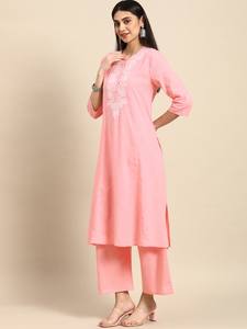 Mujeres étnicas Chikankari puro algodón A-Line Kurta con Palazzos indio pakistaní salwaar kameez traje - Product Image 2