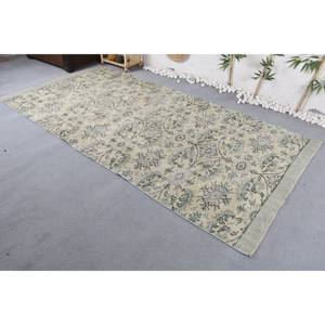 Tapis en laine écologique classique moderne, motif patchwork vert beige, 4,7 pi x 9,6 pi, salle à manger, dos en latex, hauteur du poil pelucheux - Product Image 3