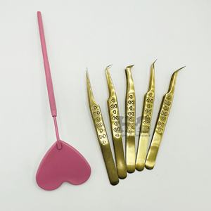 Nouveau coeur d'or pince à épiler haute qualité Extension de cils pince à épiler pointe Extension de cils pince à épiler miroir Logo vison durable - Product Image 3