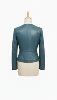Veste en cuir de mouton tissé courte pour femme, coupe-vent, imperméable, élégante, col rond, vente en gros, haute qualité