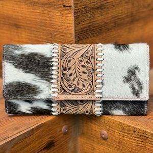 ใหม่จริงมือTooled Cowhideหนังพู่กระเป๋าใหม่สไตล์ตะวันตกTooled Cowhideหนังคลัทช์ของแท้หนังComboชุด - Product Image 4