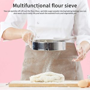 Venta directa de fábrica Colador de malla fina de acero inoxidable Tamiz de harina redondo para hornear Pastel Pan Suministros de utensilios de cocina de metal - Product Image 6