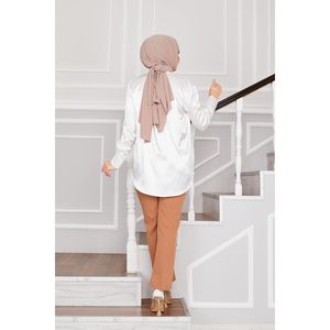 เสื้อเชิ้ตผ้าซาตินสีเขียวอ่อนสำหรับสตรีเสื้อปักคอปกหินลายสก๊อตยาวทรงหลวมใส่สบายสไตล์ทางการสำหรับฤดูใบไม้ร่วง - Product Image 3