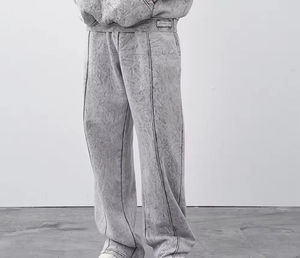 Conjunto de Sudadera y Pantalón de Chándal Acampanado de Algodón 100% con Lavado Ácido Personalizado 2025, de Secado Rápido, Estilo Vintage Urbano para Hombre, Colección Primavera - Product Image 3