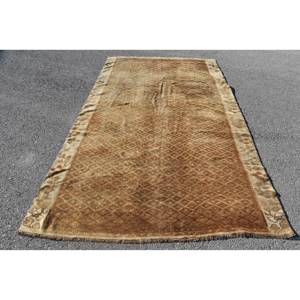 Traditional <b>Brown</b> Beige <b>Wool</b> Rug 5.7 X 9.5 ft Classic Vintage Turkish Patchwork Design for Bedroom Rectangular Latex Bedside - Product Image 1