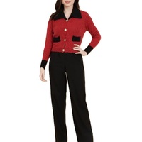 Droma Luxury Women's Red Elegant Buttoned Sweater Coat Casual Winter Fashion Design avec Discounted Drop Shipping