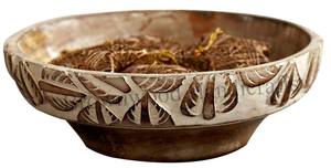 Cuenco grande tallado floral blanco quemado de madera de mango macizo hecho a mano para exhibición elegante y servicio directo de fábrica al por mayor - Product Image 4