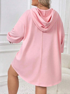 Vestido de Punto de Algodón con Capucha y Hombros Caídos para Mujer, Color Rosa, Invierno, Talla Grande, Estilo Urbano, Personalizable - Product Image 2