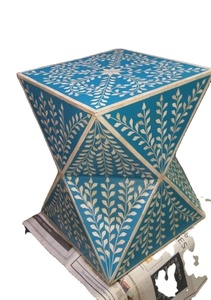 Tabouret cylindrique en MDF incrusté d'os en gros incrusté d'os tabouret de salon moderne de bonne qualité pour chambre à coucher - Product Image 2