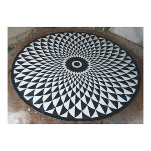 Dessus de Table d'incrustation de marbre blanc et noir poli à la main de forme ronde de meilleure qualité pour la décoration de la maison et l'utilisation d'autres pensées - Product Image 1
