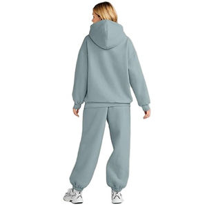 Hot Women's Otoño Invierno Grueso 2 piezas Pantalones de chándal y conjuntos de Sudadera con capucha Trajes de jogging sueltos hasta la rodilla - Product Image 4
