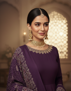 Conjunto de Salwar Kameez de Seda Jalpari con Lentejuelas Dori, Falda Palazzo de Cuatro Puntos y Cinco Metros con Estampado Digital, Dupatta de Seda para Fiesta, Estilo Bollywood - Product Image 1