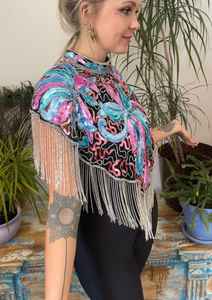 Cape Burlesque élégante longueur au sol col en V soutien-gorge intégré broderie perles perlées paillettes taille naturelle tenue de fête de club - Product Image 6