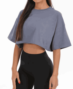 Women's Eco-Friendly Cropped Fitted Streetwear Terry Fabric Anti-Wrinkle Custom Logo Fitness <b>Crop</b> <b>Tops</b> with Loose Fit for Ladies - Product Image 3