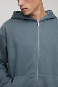 Sweat à capuche zippé surdimensionné pour homme, bleu ardoise, polaire doux et chaud, streetwear, poches kangourou, décontracté, à porter au quotidien - Product Image 2