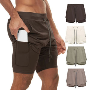 Short de course pour hommes à deux couches de haute qualité couleur Pure taille élastique séchage rapide Shorts de sport solides pour l'entraînement de Fitness de gymnastique - Product Image 1