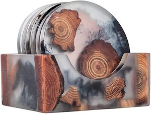 Royal Look Wood <b>Epoxy</b> Coaster Set Jute Woven Design Beaded Pad for Hotel & Restaurant <b>Table</b> Decorative Gift Item or Home Use - Product Image 4