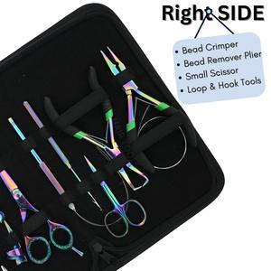Kit d'outils pour extensions de cheveux arc-en-ciel avec mini ciseaux, pinces, pince à débloquer les perles, pince à micro-anneaux, outil à boucle de traction et coupe-fil - Product Image 4