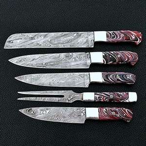 Juego de cuchillos de cocina de acero de Damasco personalizado de alta calidad con mango de resina hecho a mano para un corte eficiente incluye bolsa de rollo - Product Image 3