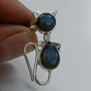 Handmade 925 Sterling Silver Boho Style <b>Cat</b> <b>Ring</b> with Natural Labradorite Gemstone Bezel Setting Gift for Women - Product Image 3
