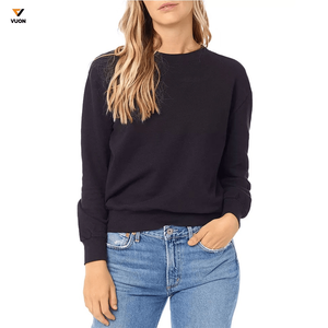 Sudaderas de Spandex de algodón 100% para mujer con cuello redondo de manga larga Casual Tops lindo suéter holgado bolsillos verano cuello redondo Top - Product Image 3