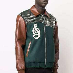 Chaquetas Varsity Personalizadas con Mangas de Cuero, Poliéster Transpirable, Lisas, Bordadas, Chaquetas Varsity para Hombre - Product Image 3