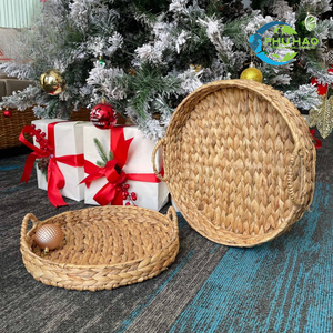 Plateau de jacinthe d'eau en rotin de bambou écologique panier de rangement naturel fabriqué à la main servant des boissons, des collations, de la décoration intérieure - Product Image 5