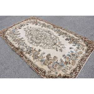 Alfombra Vintage, Alfombra Grande de 5.2x8.5 pies, Alfombra de Lana Marrón y Azul - Product Image 2