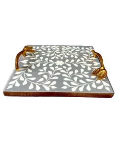 Bandeja de Servicio Clásica Decorativa de Alta Calidad para el Hogar y la Sala de Estar, con Incrustaciones de Hueso y Asa de Metal, Producto Pulido Hecho a Mano - Product Image 4