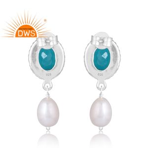 Diseño caliente plata esterlina natural doblete Santamaria aguamarina cuarzo y Perla pendiente de piedras preciosas fabricante de joyería personalizada - Product Image 2