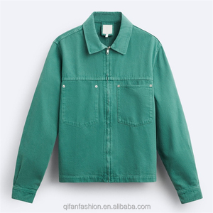 แจ็กเก็ตยีนส์สำหรับผู้ชายเสื้อครอปแบบมีปกเสื้อยีนส์ออกแบบได้ตามต้องการ - Product Image 1