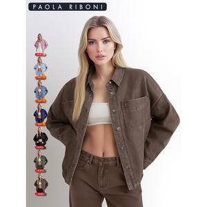 Camisa Vaquera Oversize para Mujer Paola Riboni, Corte Holgado, Color Caramelo, Estilo Casual Vintage de Primavera/Verano, Manga Larga - Product Image 5
