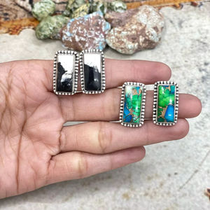 Handmade Sterling Silver White Buffalo Peacock Dahlia Post Earrings Elegant Womens Jewelry Unique <b>Floral</b> Designer Style - Product Image 1