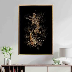 Elegant Koi Carp Lotus Print Canvas - Serene Asian Symbol Art,GOLD <b>FRAMED</b> CANVAS - Product Image 1