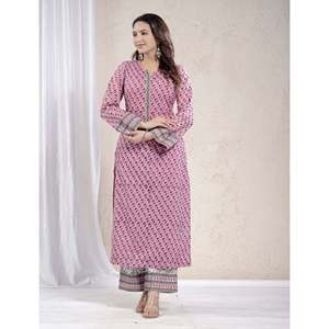 Pink Cotton Printed Ethnic Indian Suit Party Wear Kurta Pant Set with <b>Net</b> <b>Fabric</b> Salwar Kameez for Special Occasions - Product Image 1