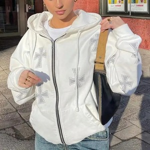 Y2k Zip Up Strass Lettre Imprimer Femmes Sweat À Capuche Tricoté Surdimensionné Hoodies Goth Punk Vestes À Manches Longues Sweats Streetwear - Product Image 2