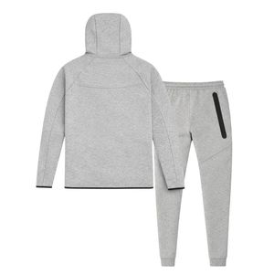 Conjunto Deportivo de Chaqueta con Capucha y Cremallera Completa y Pantalones Deportivos de Felpa Técnica para Hombre, Color Gris Claro, para Entrenamiento Atlético - Product Image 2