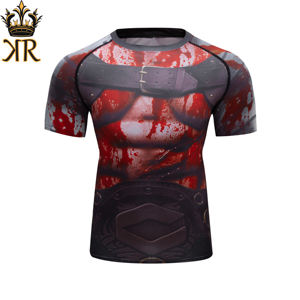 3D Printed Men's BJJ Rash Guard MMA Grappling Short <b>Sleeve</b> Sportswear for Gym Fitness & Running Training - Product Image 5