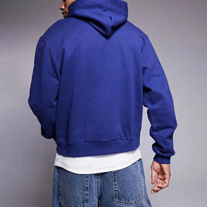 Sweats à capuche en coton 100% très vendus, surdimensionnés, épaules tombantes, streetwear, logo imprimé personnalisé, couleur bleu uni, pour hommes - Product Image 2