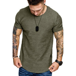 OEM Wholesale 95% Cotton 5% Elastane <b>Men's</b> Slim Fit Tee <b>Shirt</b> Longer Drop Curved Hem Round Neck <b>Muscle</b> Fitness <b>Men</b> Gym <b>T</b>-<b>Shirts</b> - Product Image 5