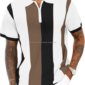 Camiseta de manga corta de punto para hombre, camiseta transpirable de verano, cuello con cremallera, ropa informal a rayas, OEM, logotipo personalizado para hombre - Product Image 6