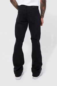 <b>Men's</b> Premium Quality Slim <b>Flare</b> <b>Jeans</b> Winter Stylish Streetwear Breathable Washed Black Applique Panel Stacked Gusset Winter - Product Image 2