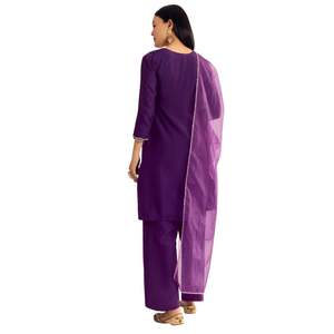 Zardosi violet travail Dola soie Kurta Palazzo costume avec Organza Dupatta vente en gros de vêtements ethniques pour femmes OEM usine de vêtements en vrac - Product Image 5
