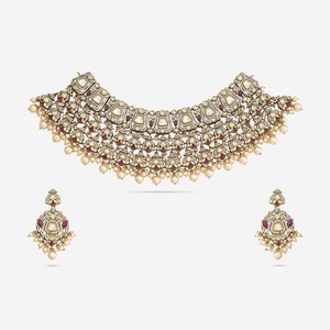 Zircon Kundan Flower Design Short <b>Necklace</b> for Women's Wedding Occasions - Product Image 1