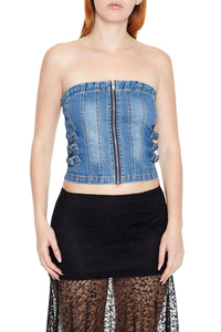 2025 Venta caliente transpirable sostenible azul Denim Tube Top para mujer Casual fiesta estilo OEM tejido camisa de mujer - Product Image 4