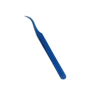 Pinzas de extensión de pestañas profesionales recubiertas de plasma azul hechas a mano, curvas de punta recta, hechas de acero inoxidable - Product Image 5