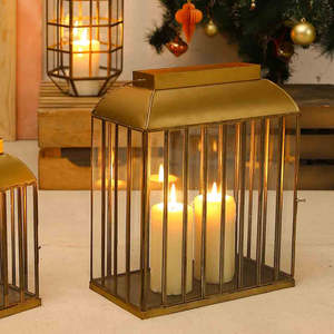 <b>Large</b> Rectangular Brass Glass <b>Candle</b> Holder Lantern - Product Image 6