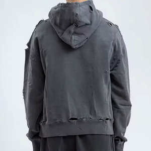 Sweat à capuche en polaire surdimensionné en coton uni épais 500GSM pour hommes, sweat à capuche court lourd du fabricant personnalisé 400 gsm Boxy français XS - Product Image 2