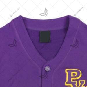 Cárdigan de punto personalizado PRAIRIE VIEW A & M para hombre con logotipo bordado color púrpura con rayas doradas - Product Image 4